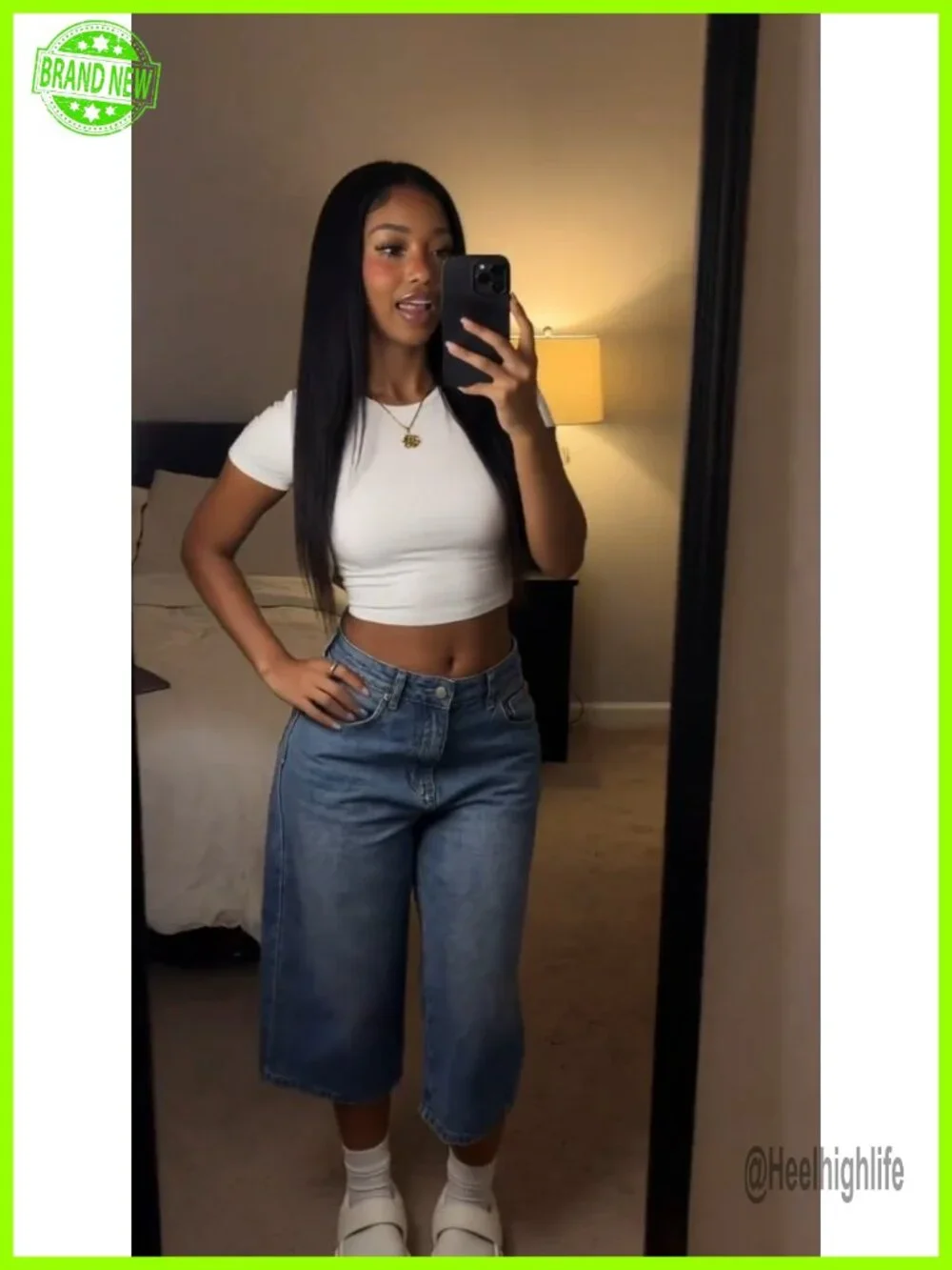 EMMIOL Baggy Jorts Wide Leg Denim Shorts Mid Rise Knee Length